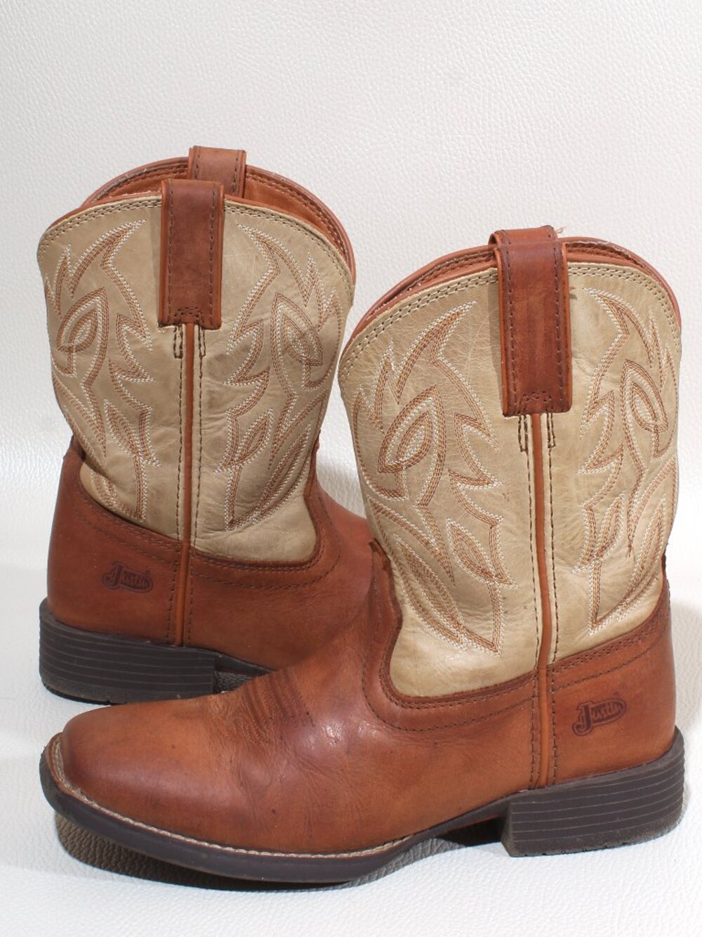 Justin Canter Junior Boys Leather Cowboy Boots Square Toe Whiskey Brown Size 4D